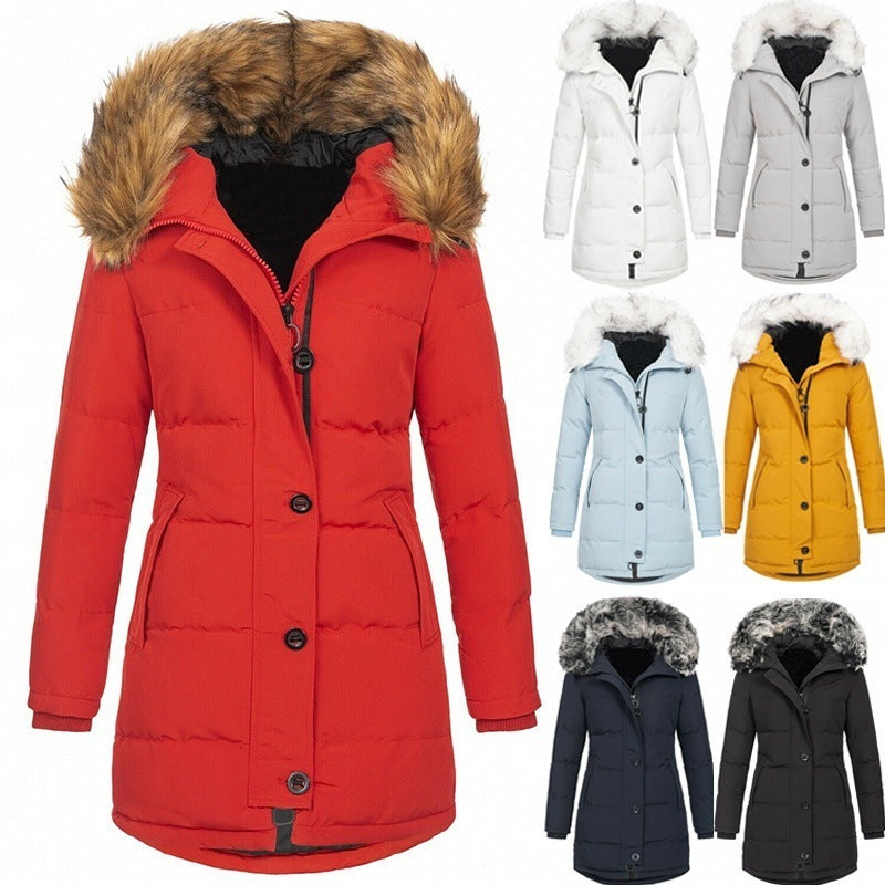 Slim-fit Warm Cotton-padded Jacket Casual Fashion Thick Fur Collar Coat