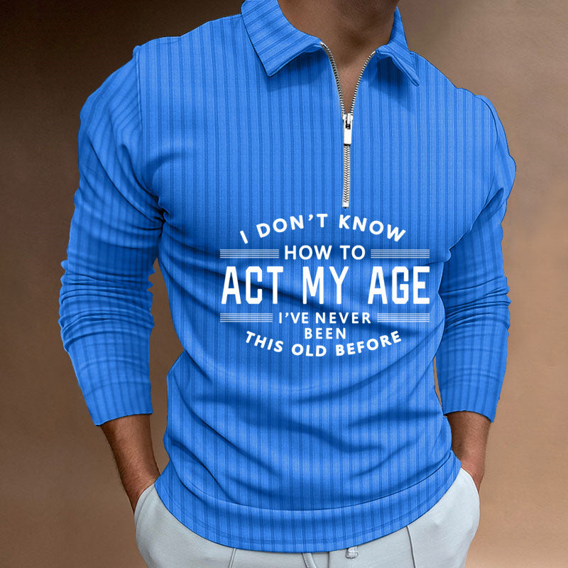 Zipper Striped Long Sleeved Men's Polo Shirt