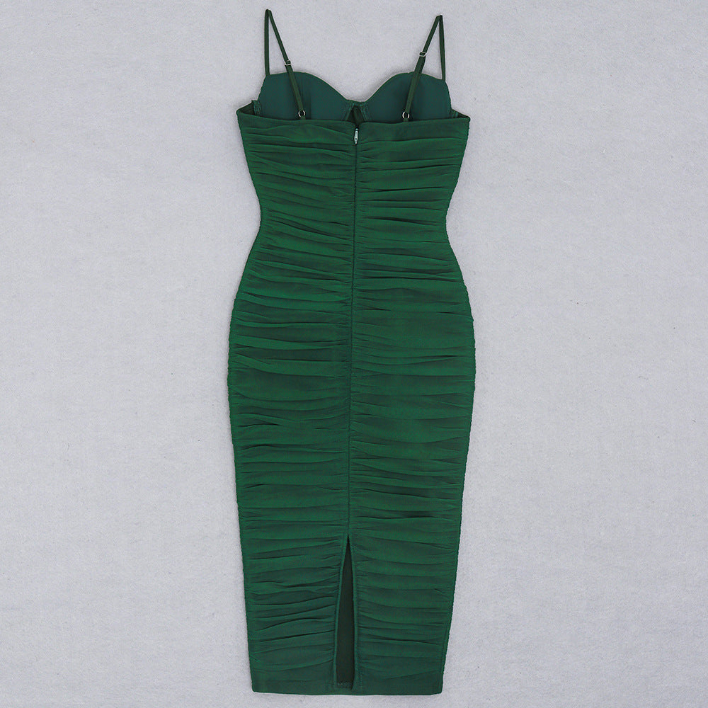 Women's Mesh Tight Pleated Bandage One-piece Dress