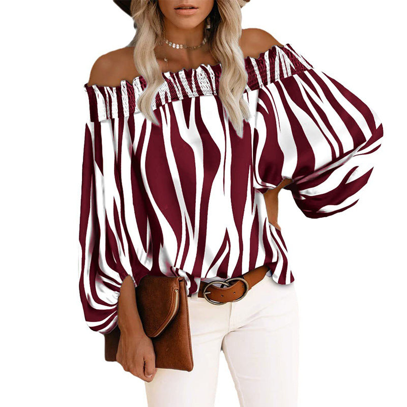 Striped Sexy Fashion One-shoulder Chiffon Shirt Shirt