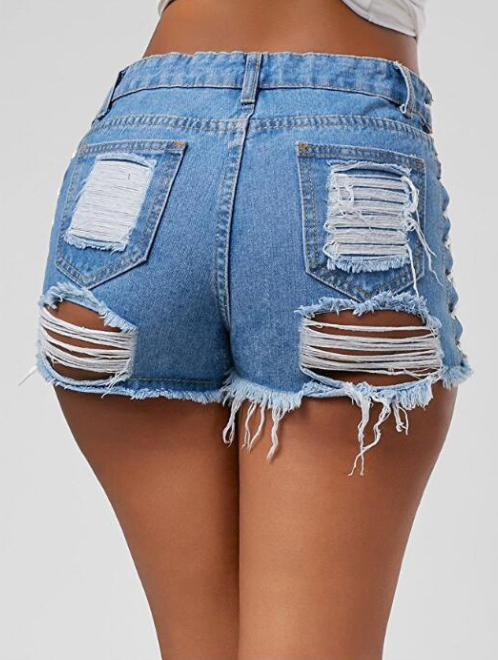 New denim hot pants shorts women's straight pants shorts broken corns straps jeans