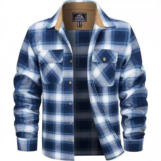 European And American Fall Winter Men's Flannel Casual Button Shirt