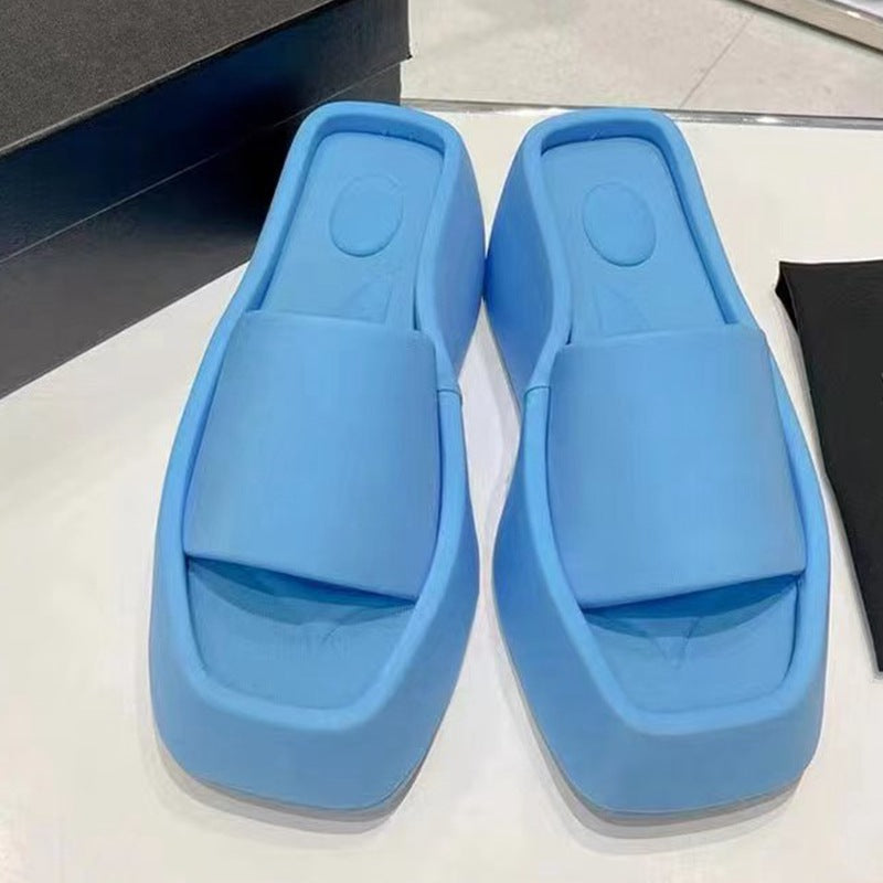 Square Colored Sponge Cake Bottom Mesh Red Line Slippers