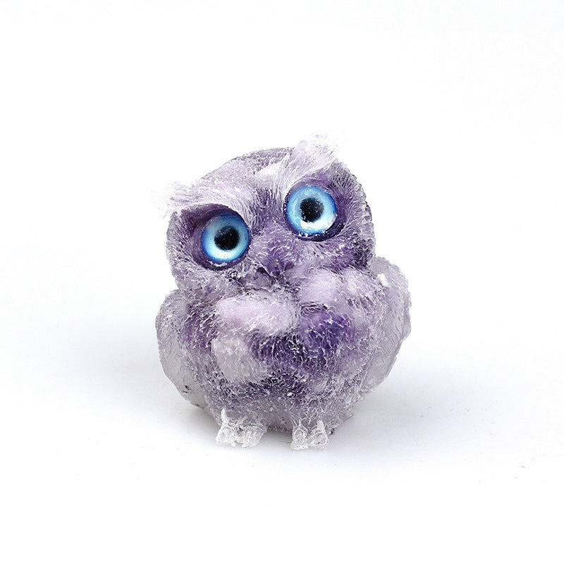Natural Crystal Gravel Drops Glue Owl Ornaments