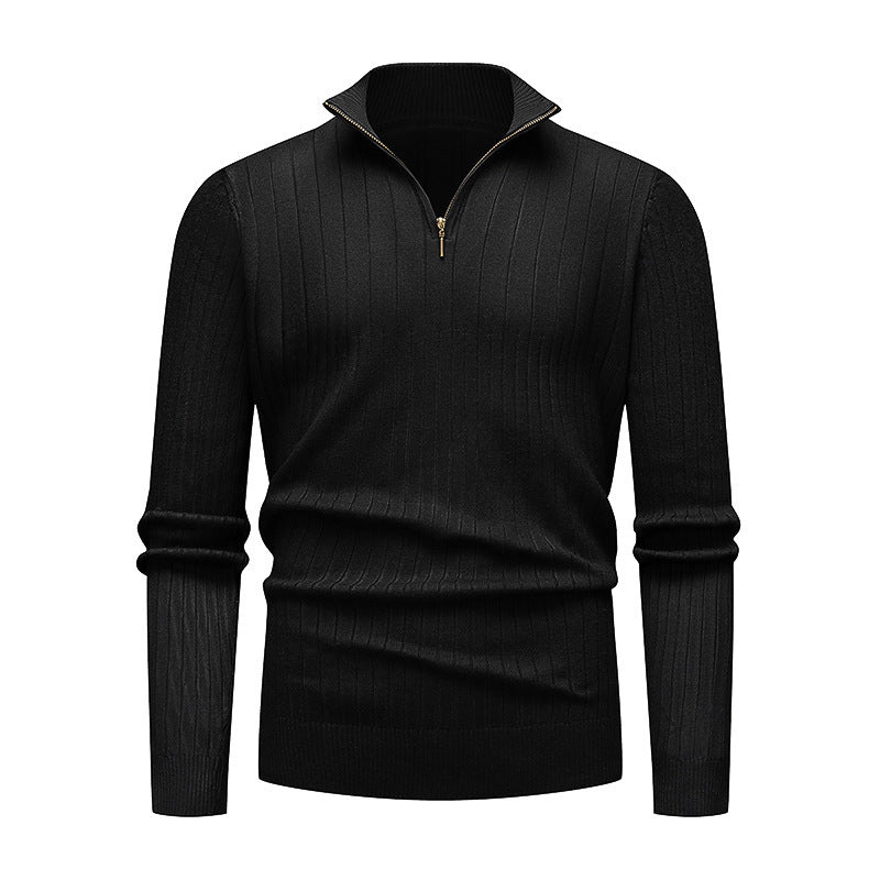 Men's Knitwear Half Zipped Stand Collar Striped Sweater