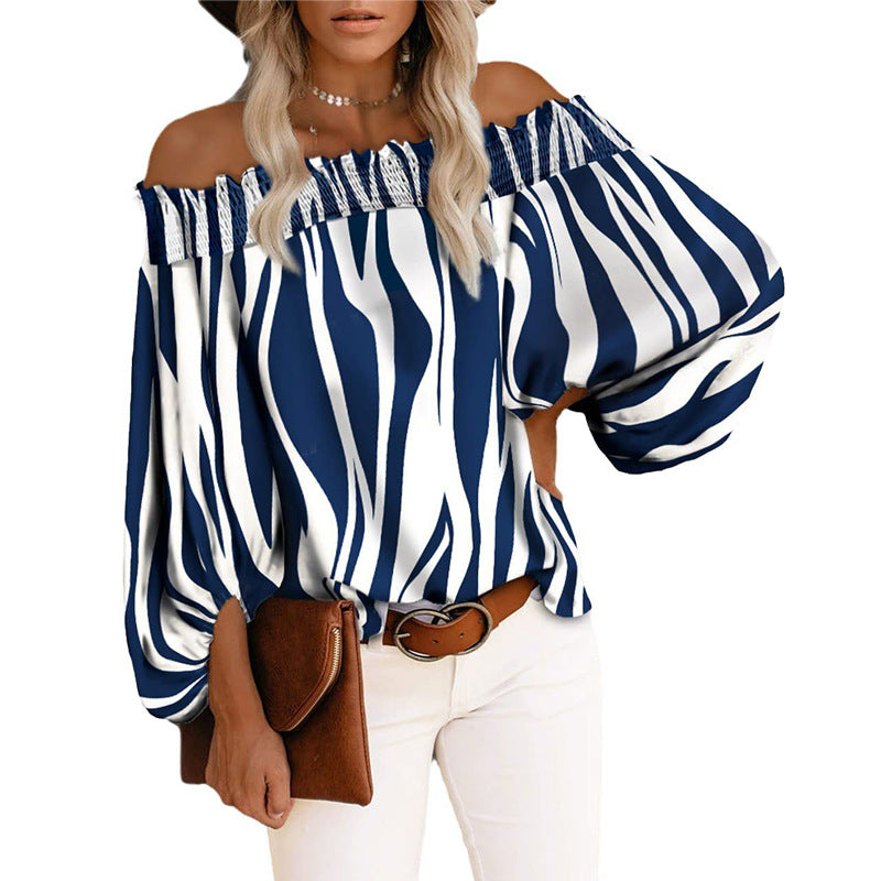 Striped Sexy Fashion One-shoulder Chiffon Shirt Shirt