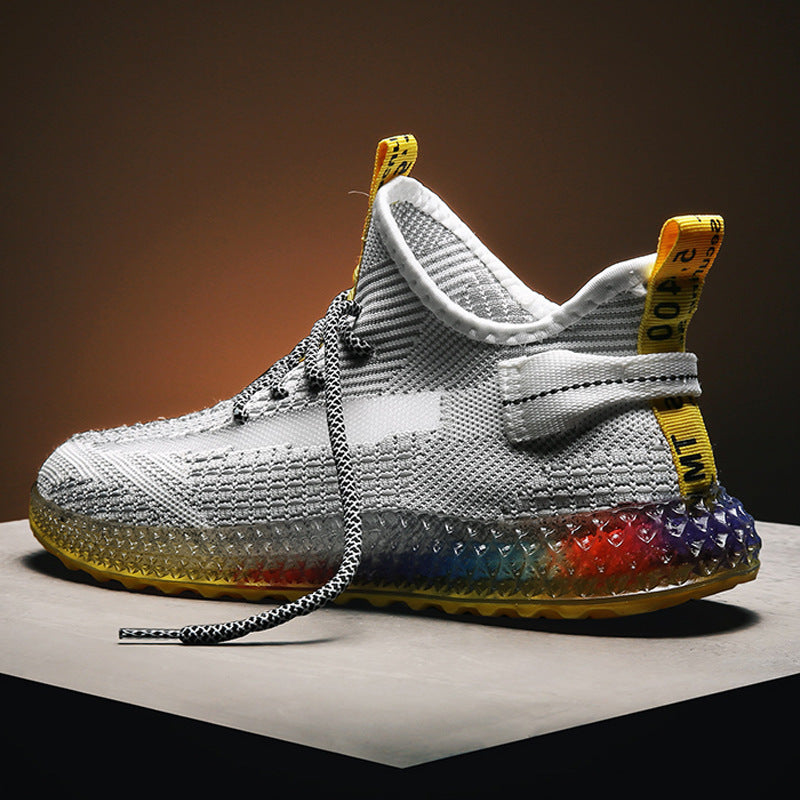 Rainbow bottom coconut shoes flying woven running shoes