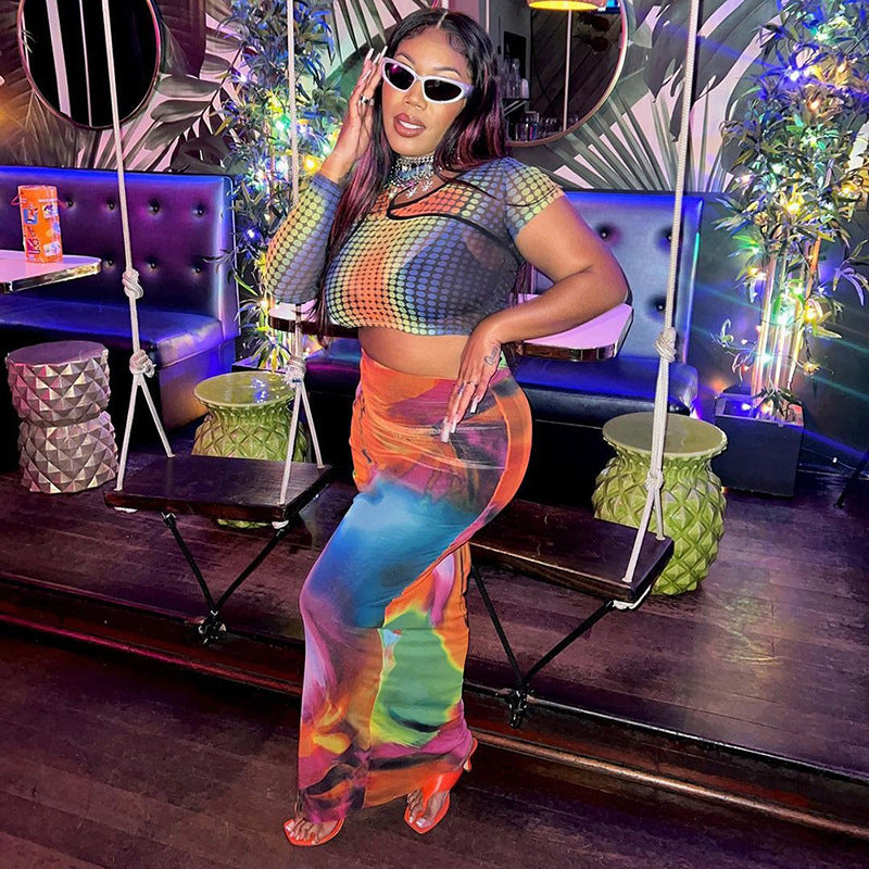 Casual Painted Print Cropped Sheath Skirt