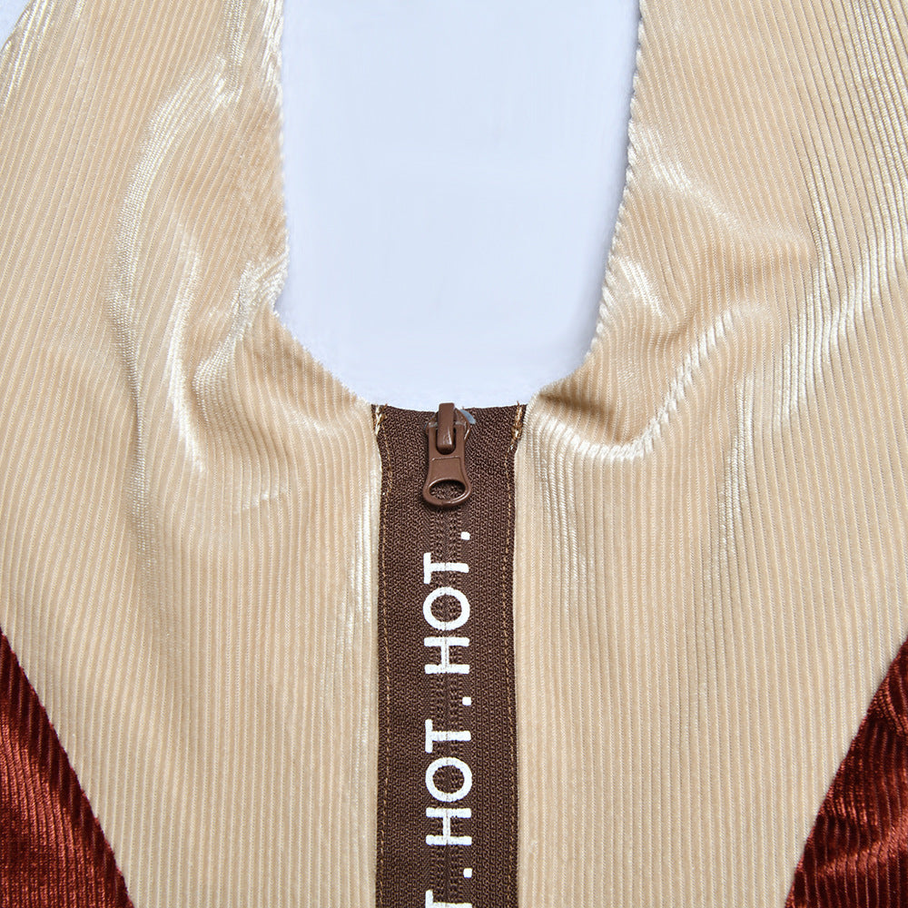 Sexy Halter Low Cut Letter Zipper Long Jumpsuit