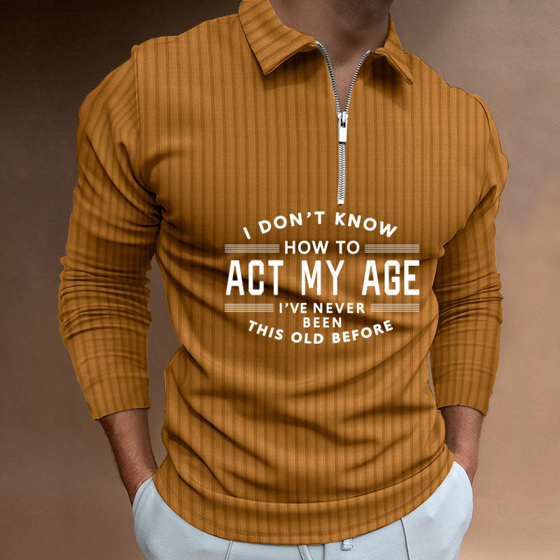 Zipper Striped Long Sleeved Men's Polo Shirt