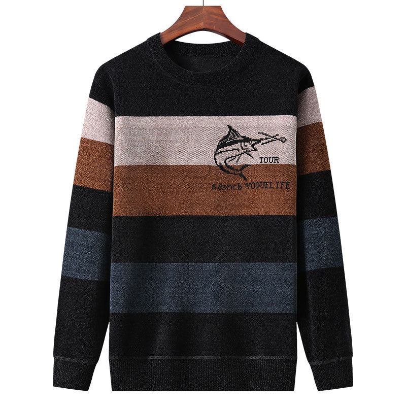 Thermal Knit Round Neck Striped Jumper Top