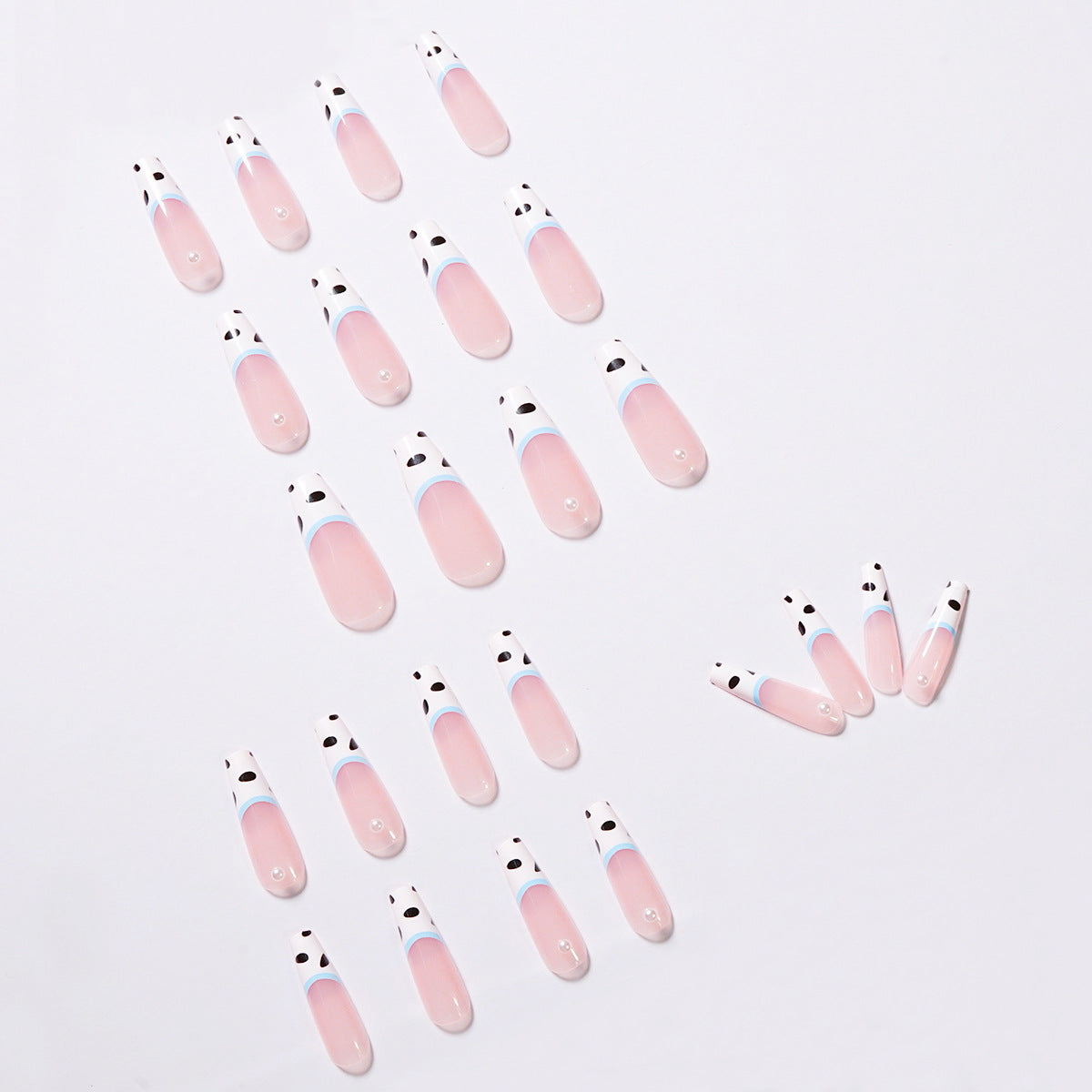 Milk Stripe Long Ballet Pearl Wear Nail Patch