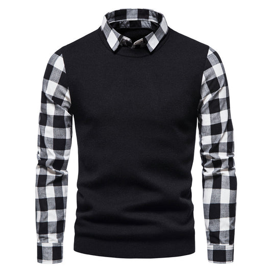Autumn And Winter New Men's False Two Pieces Knitwear Coat Lapel Shirt Sweater Men