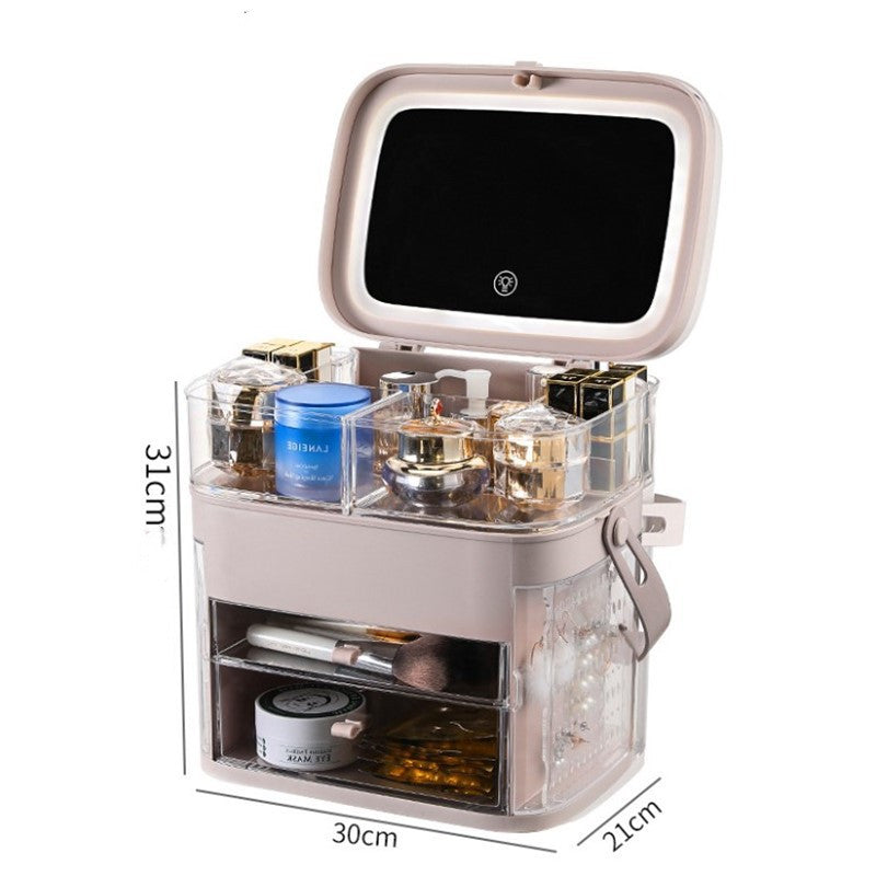 Tiktok, Cosmetics, Storage Box, LED, Light, Makeup, Mirror, Skin Care, Dressing Table, Table Top, Jewelry Rack.