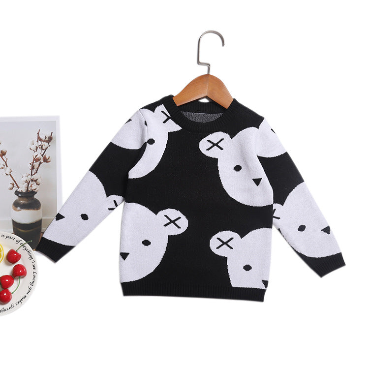 Boys And Girls Baby Black And White Bear Knitted Sweater Top