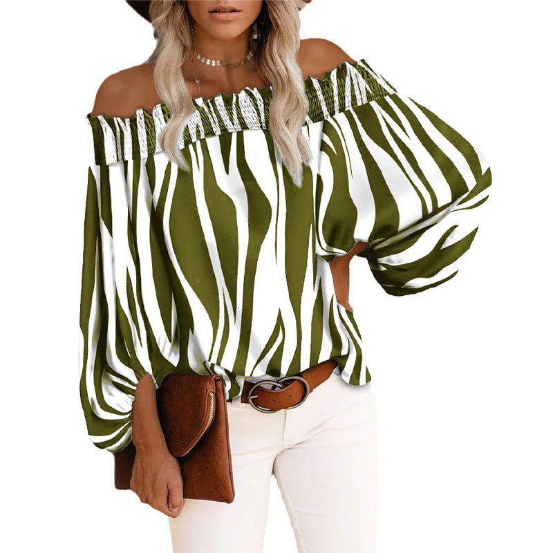 Striped Sexy Fashion One-shoulder Chiffon Shirt Shirt