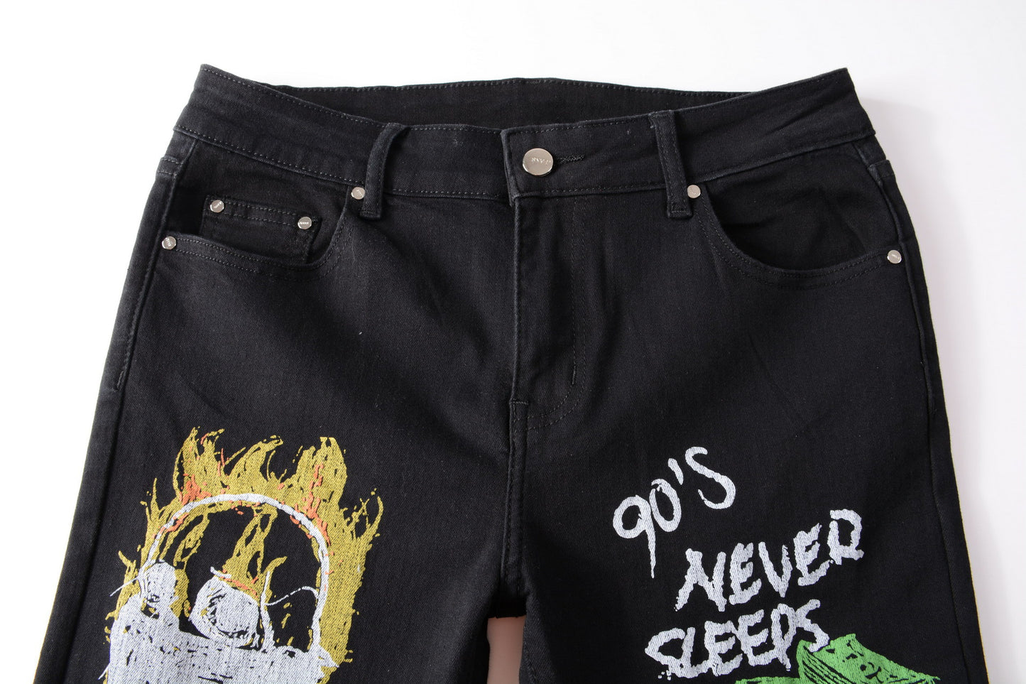 High Street Men's Stretch Slim 3D Color Printing Black White Trousers
