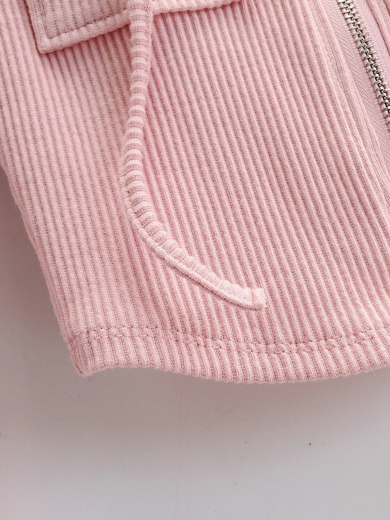 Zip Pocket Hooded Top Stretch Pants Knit Suit