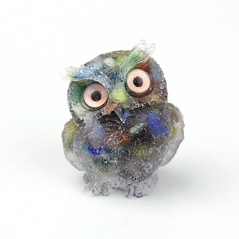 Natural Crystal Gravel Drops Glue Owl Ornaments