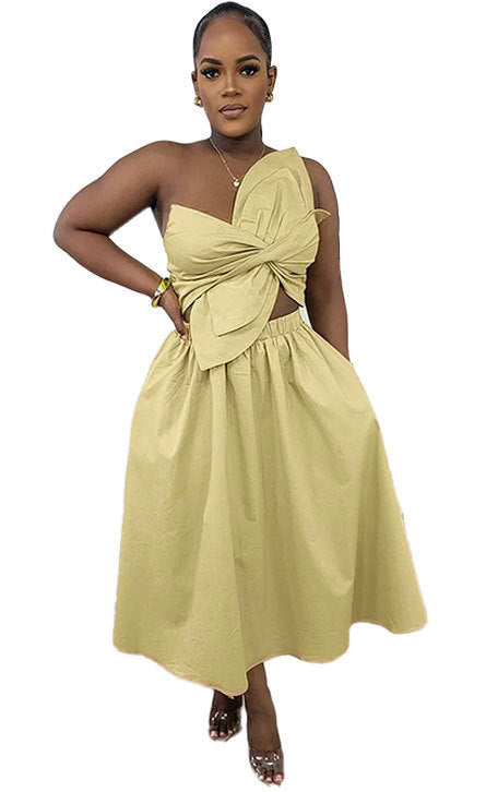 Smocking One Shoulder Petal Hollow Out Dress