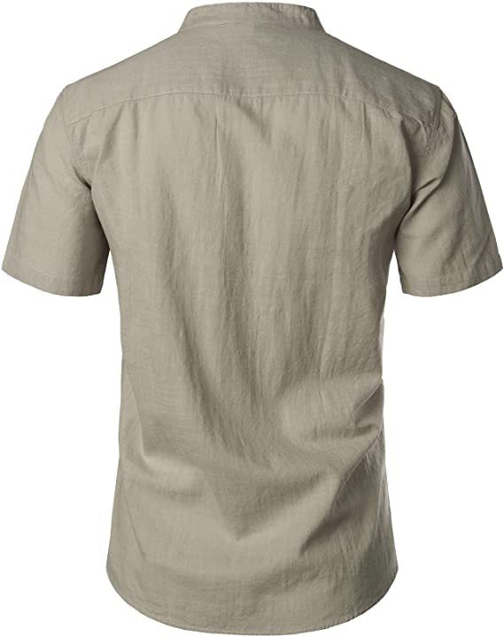 New Summer Cotton And Linen Comfort And Casual Slim Stand Collar Short Sleeve Shirt