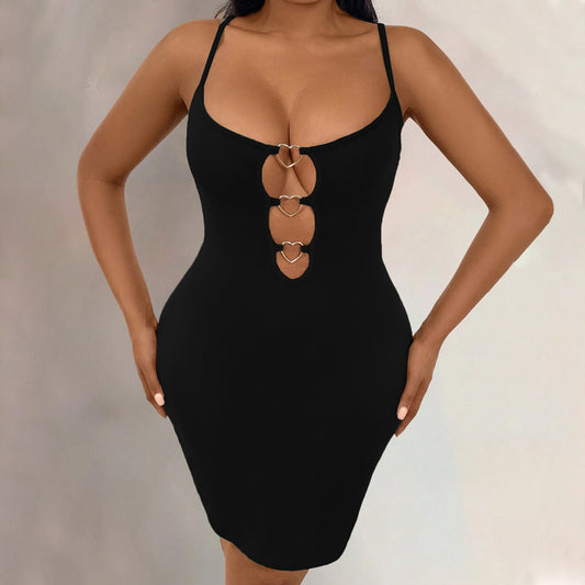 Fashion Low-cut Slim Sexy Hollow-out Spaghetti Strap Dress