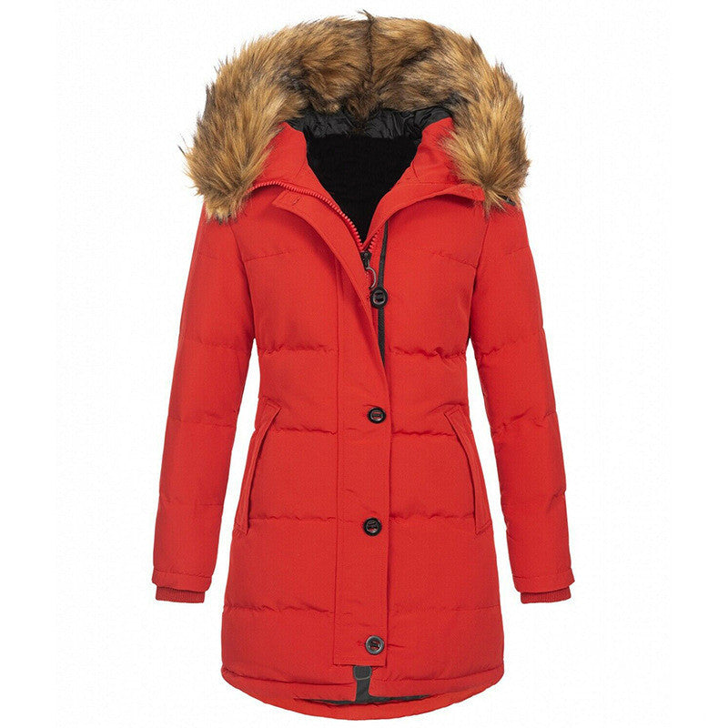 Slim-fit Warm Cotton-padded Jacket Casual Fashion Thick Fur Collar Coat