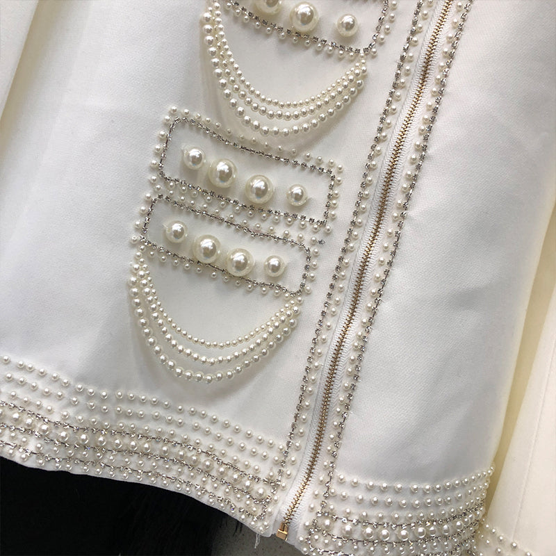 Temperament Court Style Slim Slimming Suit Female Pearl Handmade Beading Retro Jacket