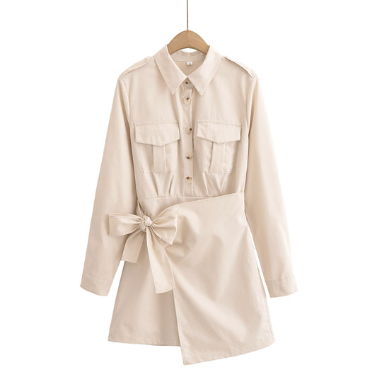 Commute Style Bowknot Decoration Long Sleeve Dress