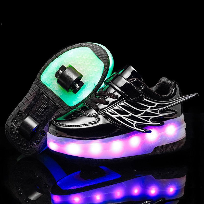 Wings Luminescent Charge Double Wheel Go Children's Shoes