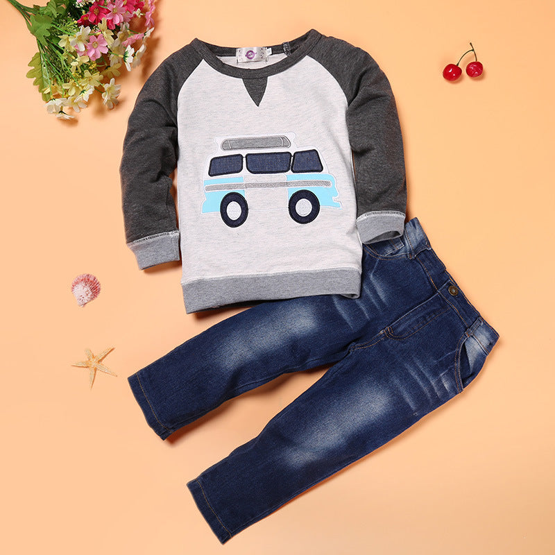 An outfit for foreign trade children's clothing, boy children's car, cowboy clothes and jeans suit
