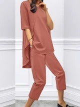 Loose Slim Fashion Suit Short-Sleeved Top Casual Cropped Trousers Two-Piece Suit