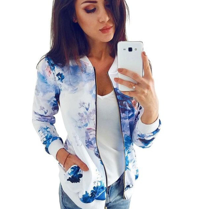 Loose long-sleeved zipper printed guard