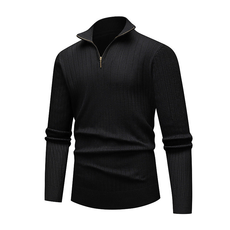 Men's Knitwear Half Zipped Stand Collar Striped Sweater