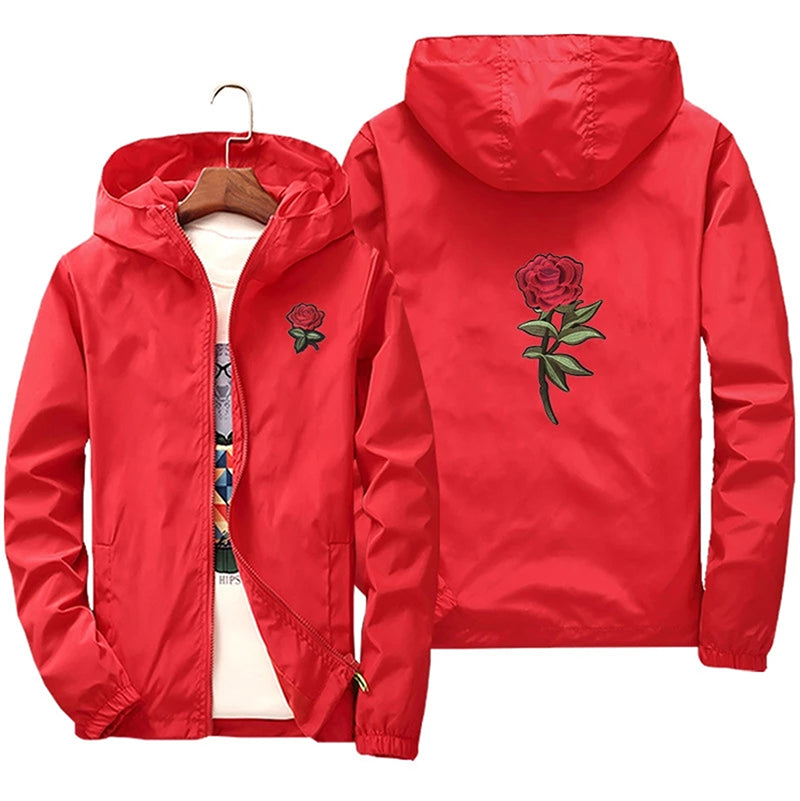 Rose Bomber Men Jacket Hip Hop Slim Fit Flowers Pilot Men Coat Men Hooded Jackets