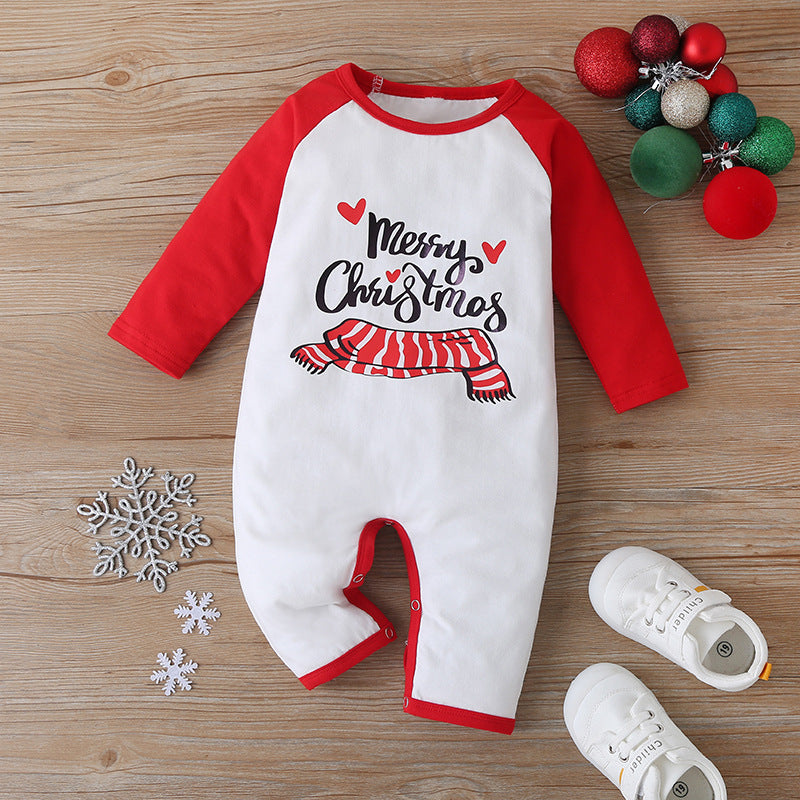 Baby Clothes Cotton Letter Santa Patchwork Plaid Long Sleeve Baby Bodysuit