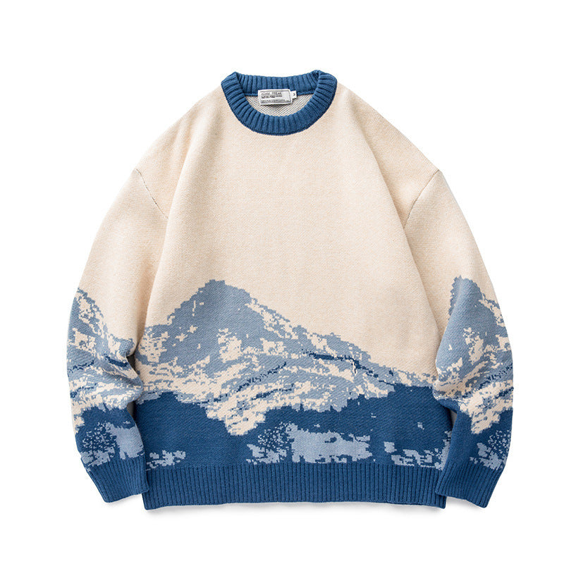 Snow Mountain Gradient Sweater Top Sweater For Men