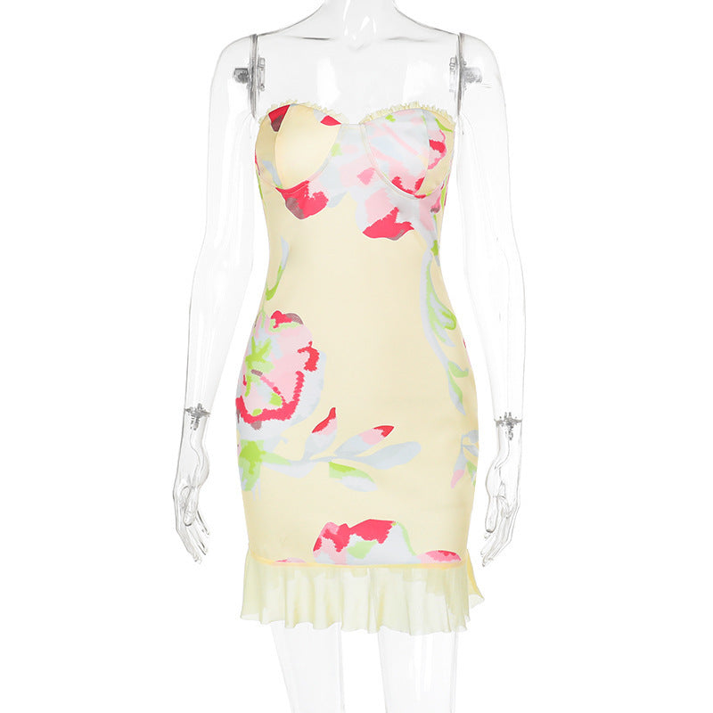 Casual Dress All-matching Printed Tube Top Package Hip Short Skirt