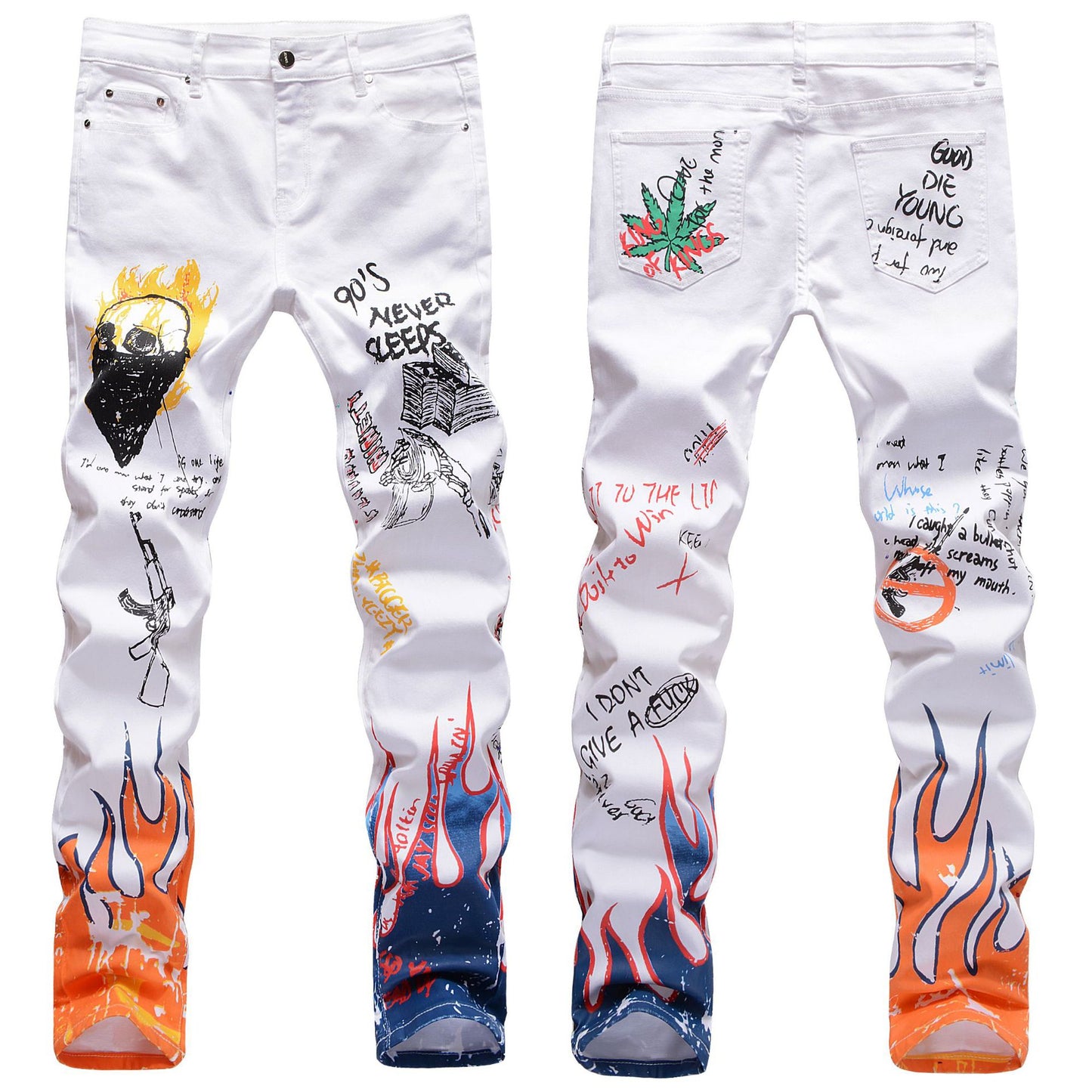 High Street Men's Stretch Slim 3D Color Printing Black White Trousers