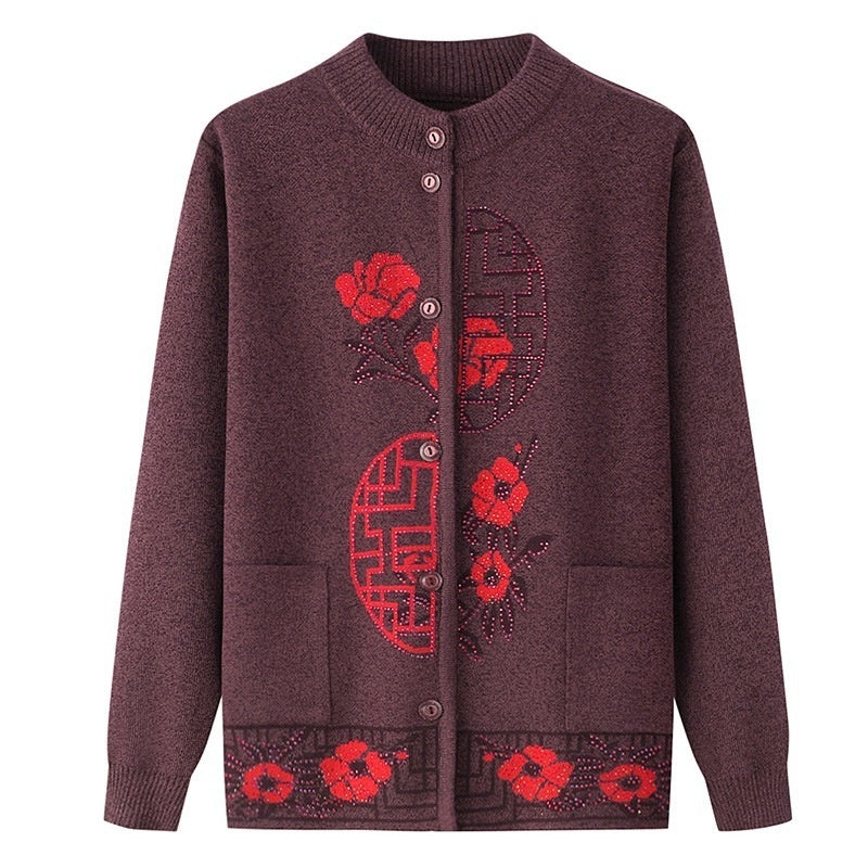 Spring Sweater Women Fleece-lined Knitting Cardigan Old Lady Autumn And Winter Clothes Women