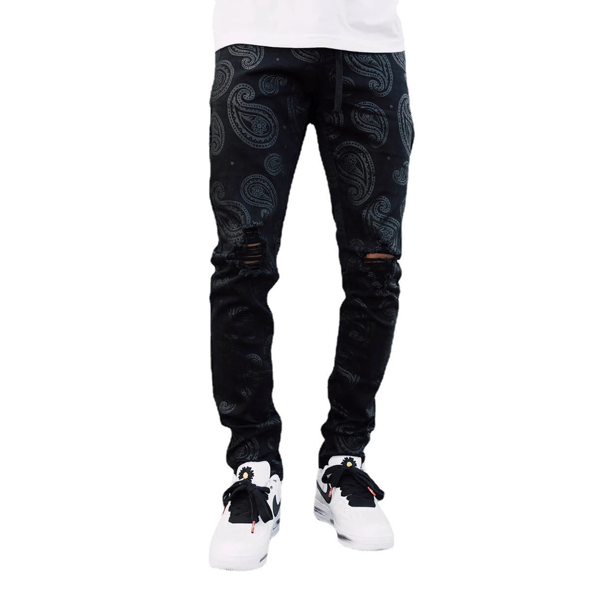 Men's Black Ripped Straight-leg Jeans