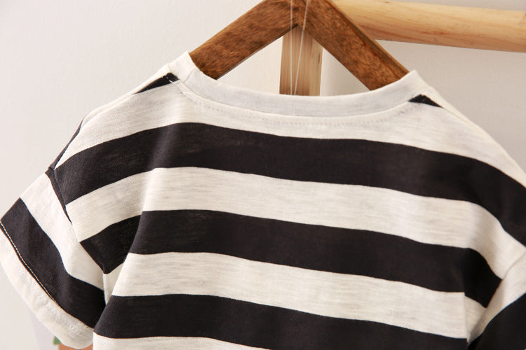 Boys' Summer Fashion Casual Striped Short Sleeve Suit