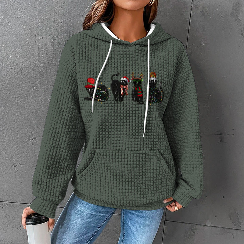 Waffle Sweater Hooded Sweaters Women's Clothing