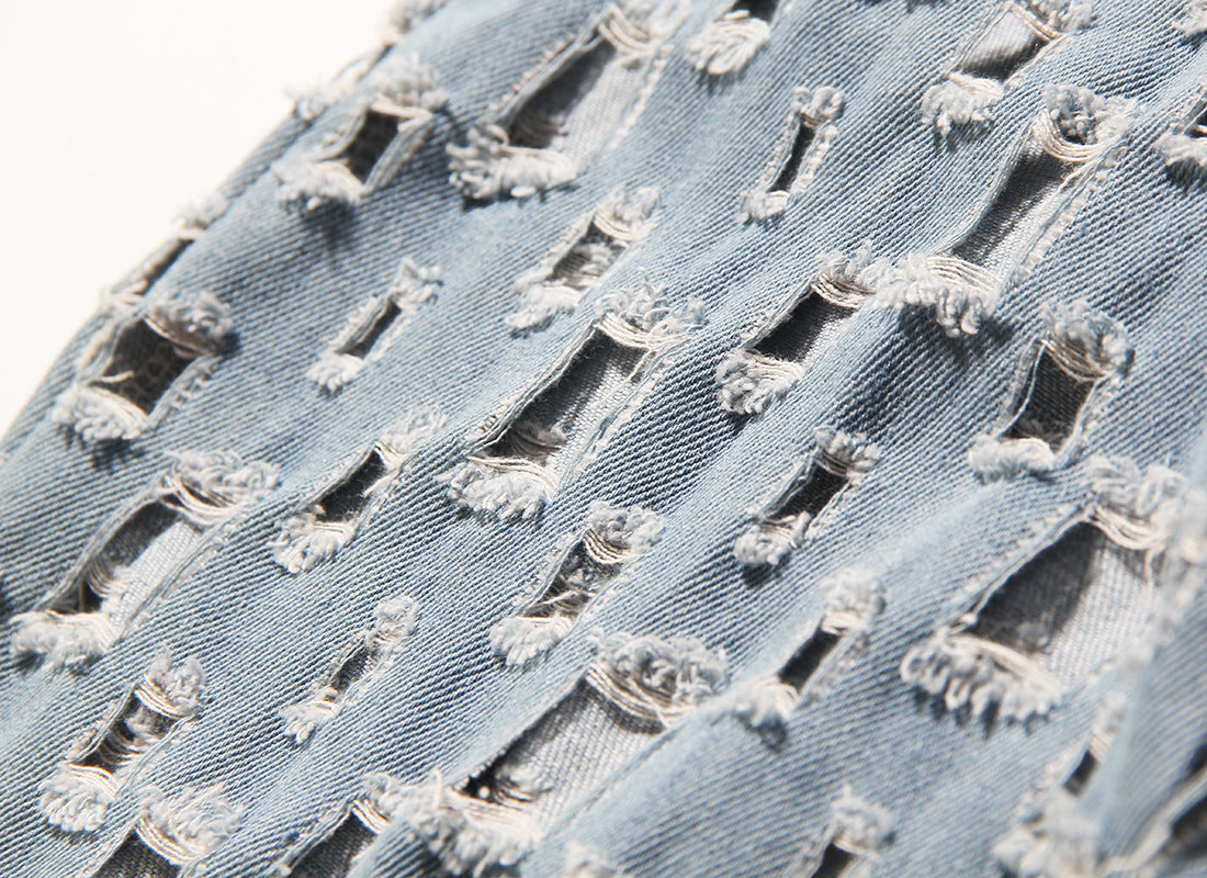 Distressed hole wide-leg pants