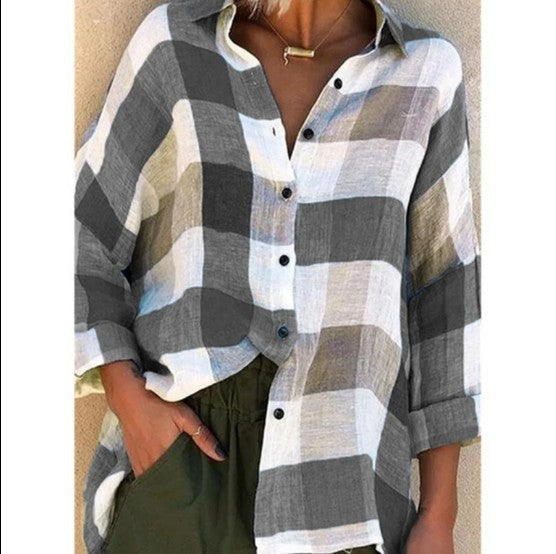 Women's Printed Long Sleeve Shirt Loose Plaid Shirt