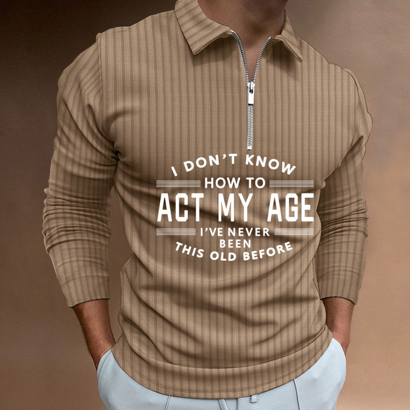 Zipper Striped Long Sleeved Men's Polo Shirt