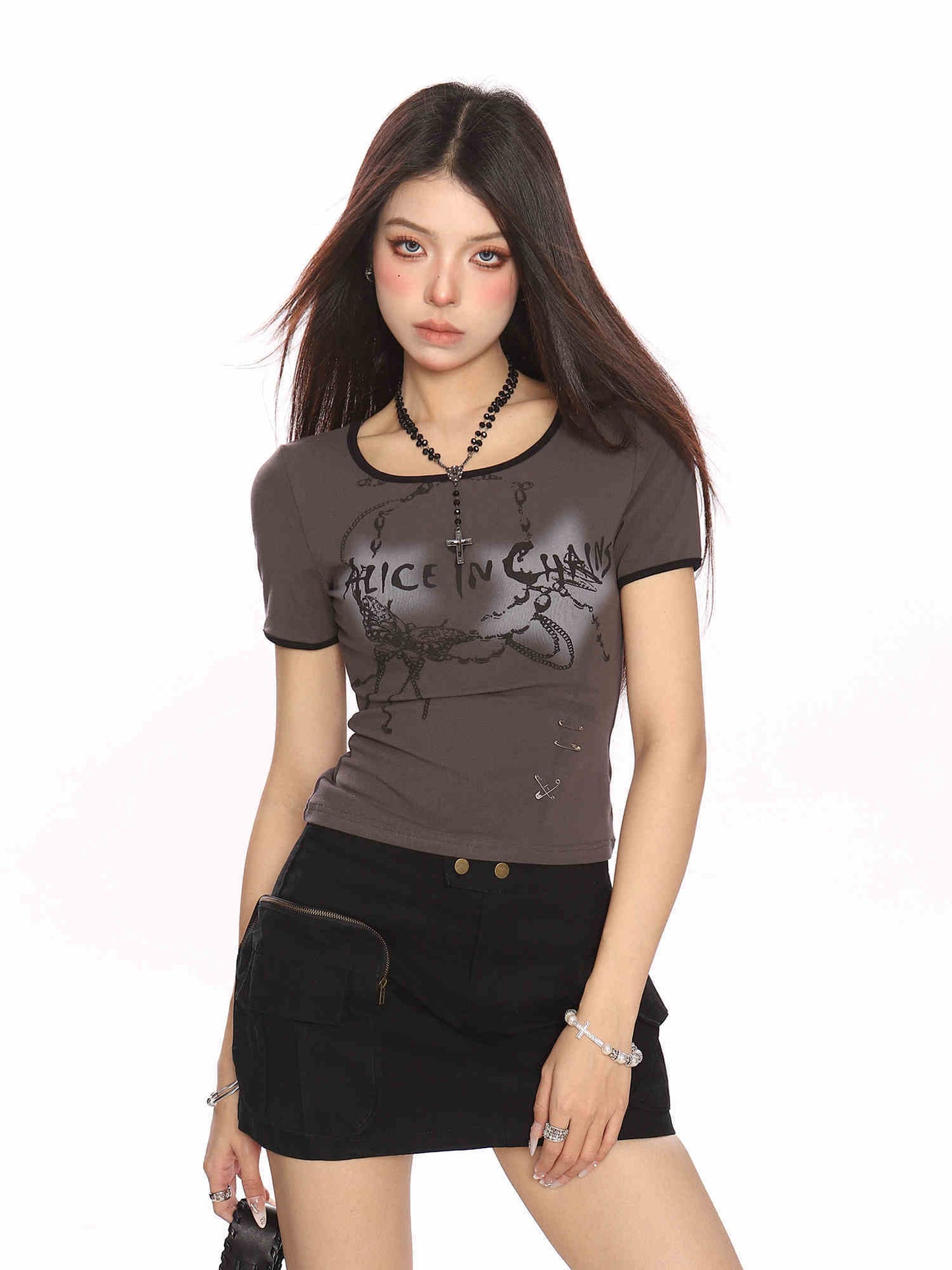 Hot Girl Butterfly Light Graffiti Printing Shoulder Short Sleeve