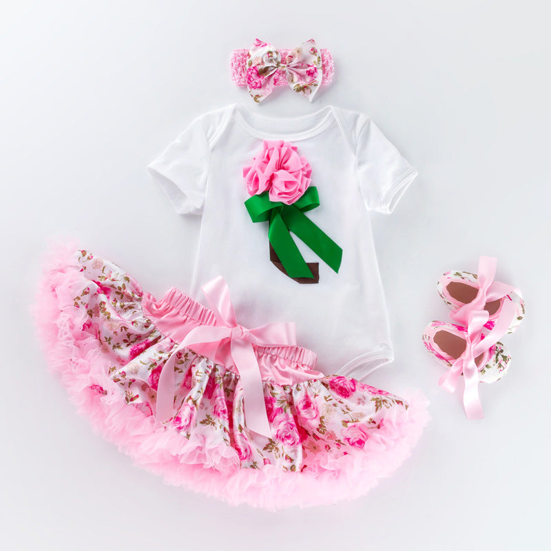 Baby cartoon romper princess dress set