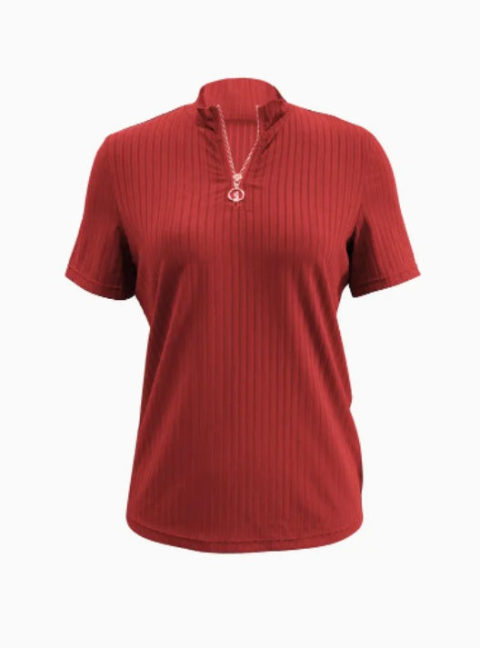 Women's V-Neck Zip-Up Short Sleeve T-Shirt