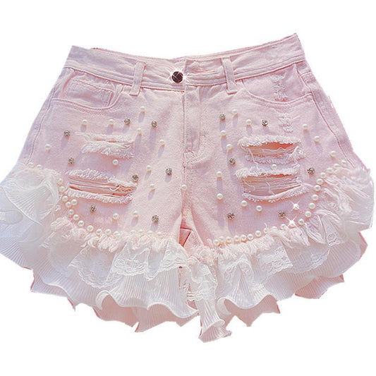 Lace Chiffon Wide-leg Shorts Ripped Jeans